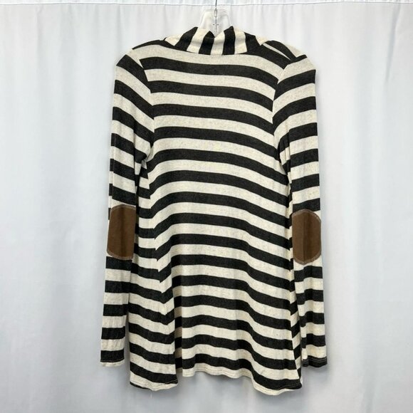 Piacé Boutique Womens Open Cardigan Gray Stripe Long Sleeve Elbow Patch Small - Picture 2 of 11